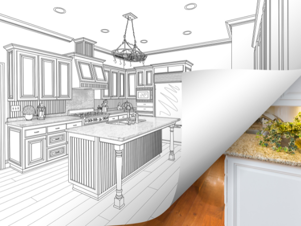 Black and white drawing of your dream kitchen layout