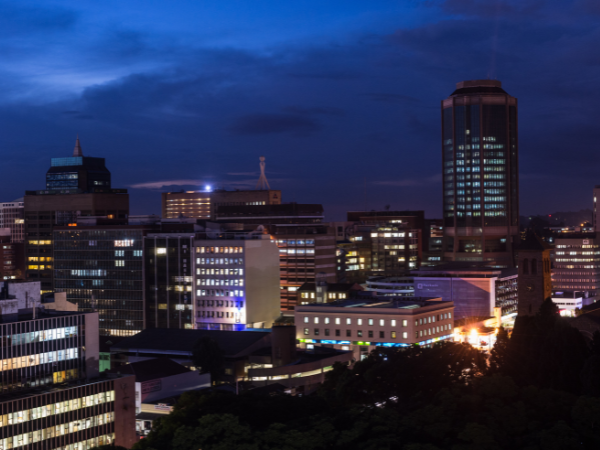 Buildings in Harare, Zimbabwe, at night