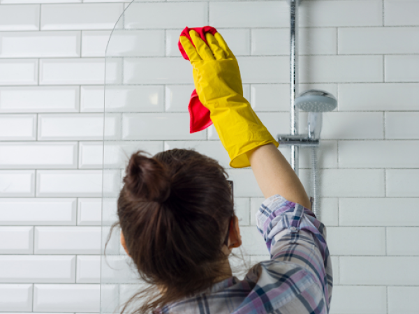 Seller cleaning bathroom