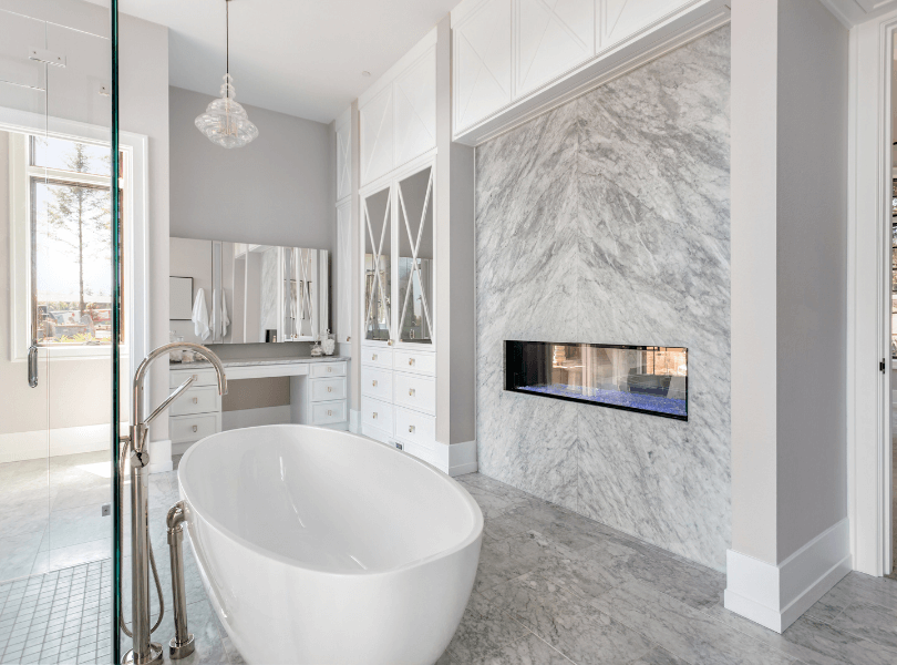white and light grey marbled bathroom