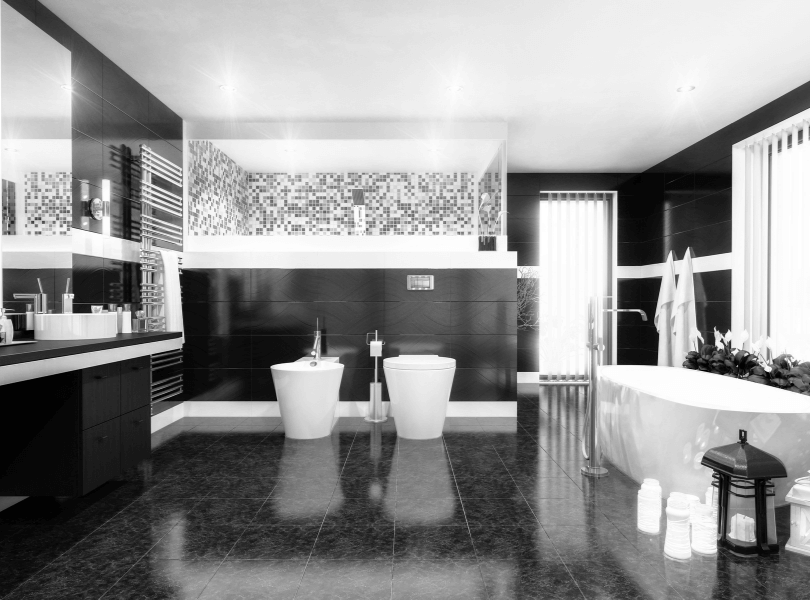black and white unisex bathroom