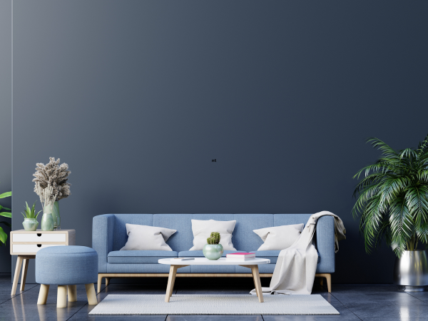 blue living room wall paint job matching furniture