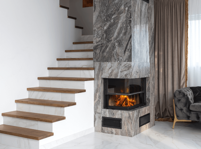 grey marbled fireplace