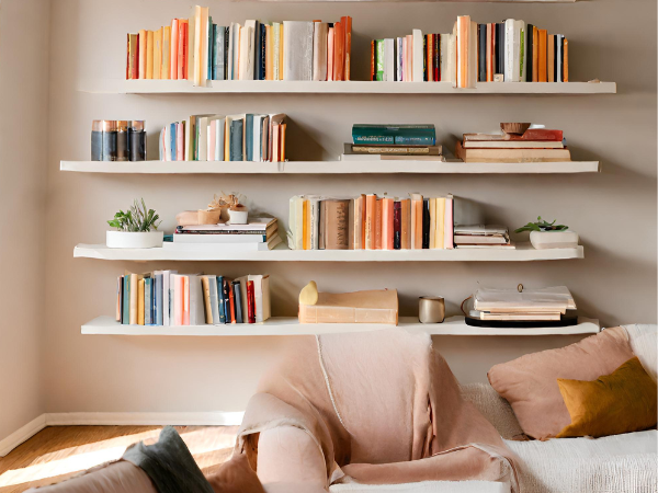 floating bookshelves in home living room