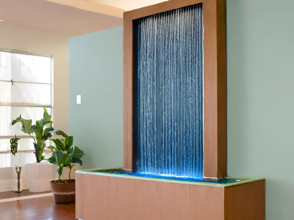 indoor water fountain styled for maximalist design