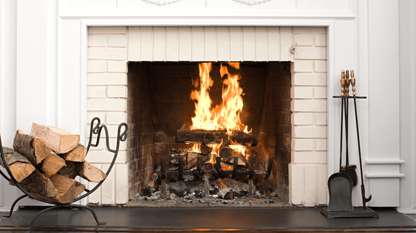 wood burning white fireplace