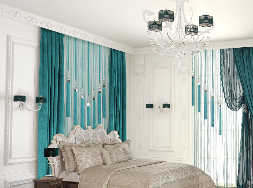 teal wall paneling in bedroom