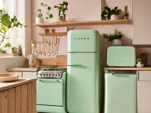 mint green vintage kitchen with smeg appliances 