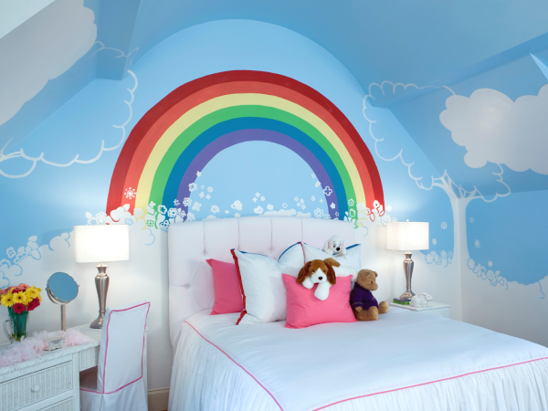 rainbow wall art in kids bedroom
