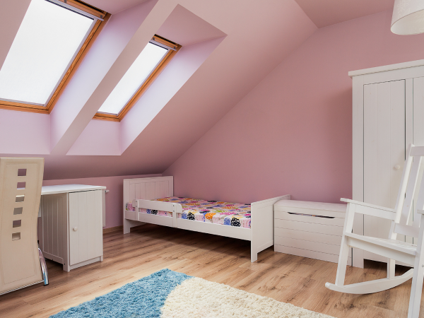 small loft bedroom for kid painted pink