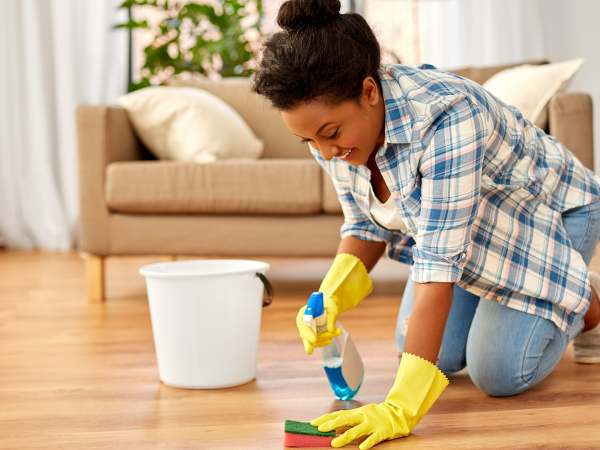 woman cleaning house floor